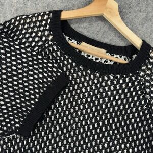 Free People Free-est Sweater Womens Large Black Knit Mesh Tunic Short Sleeve